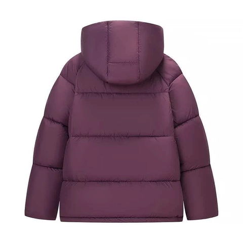 Women Winter Hooded Puffer Jacket Wine Red Quilted Padded Coat Long Sleeve Warm Windproof Outerwear Casual Solid Color Thick Jacket