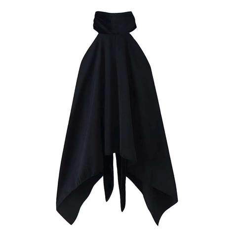 Women Gothic Black Hooded Halter Cape Top Irregular Hem Velvet Stitching Sleeveless Hoodies For Halloween Costume Party