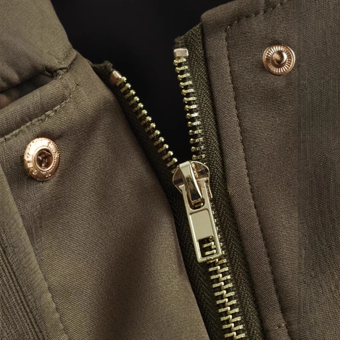 Chaqueta Bomber Informal Para Mujer En Verde Militar Con Dobladillo Plisado Y Cierre De Botones Manga Larga Abrigo