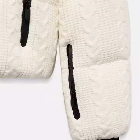Doudoune d'Hiver à Torsades pour Femme Manteau de Ski Rembourré Chaud Col Montant Fermeture Éclair Noire Veste Décontractée Épaisse Blanc