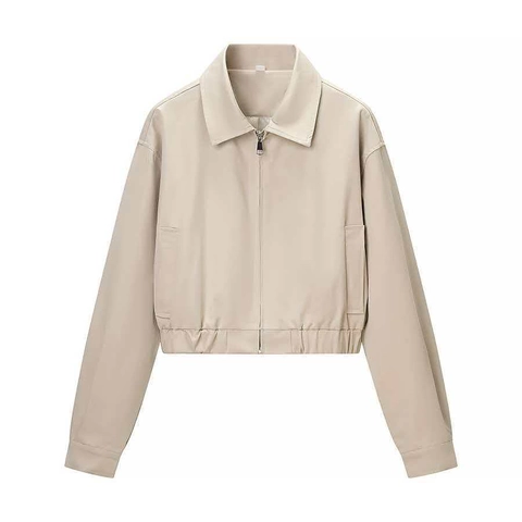 Damen Elegant 2-Teiliges Set Solide Aprikose Langarm Reißverschluss Jacke Und Hohe Taille Puffy Shorts Casual Commuter Sommer Outfits