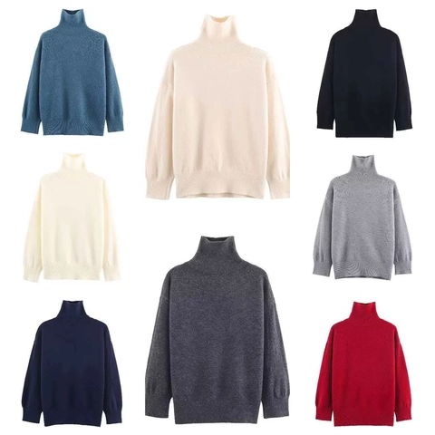 Women High Collar Knitted Sweater Solid Color Casual Long Sleeve Pullover Autumn Winter Ribbed Cuffs Warm Tops For Ladies
