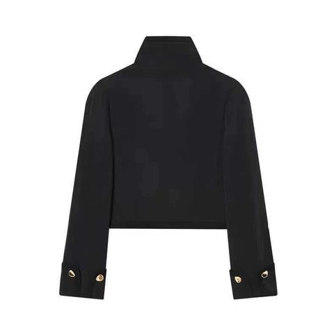 Damen Doppelreihige Kurze Jacke Stehkragen Goldene Knöpfe Schulterpolster Slim Fit Büro Damen Mode Mantel