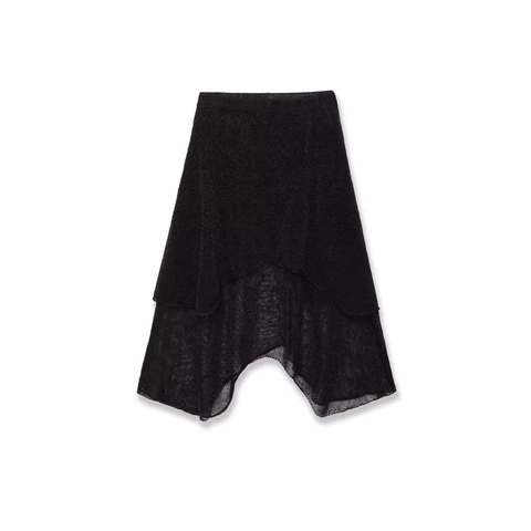 Women's Mesh Stitching Irregular Knitted Skirt Asymmetric Layered Black Midi Skirt Fashion Elegant Commuter Skirt