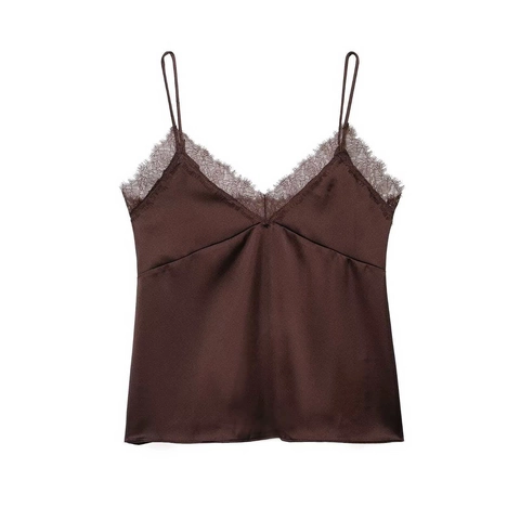 Canotta da Donna Sexy in Raso con Scollo a V e Finiture in Pizzo Elegante Senza Maniche con Spalline Regolabili Top Estivo