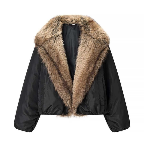 Chaqueta de Invierno para Mujer con Cuello de Piel Sintética Corte Holgado Cálida Acolchada Color Sólido Manga Larga Abrigo