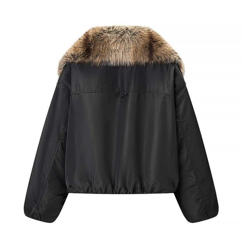 Chaqueta de Invierno para Mujer con Cuello de Piel Sintética Corte Holgado Cálida Acolchada Color Sólido Manga Larga Abrigo