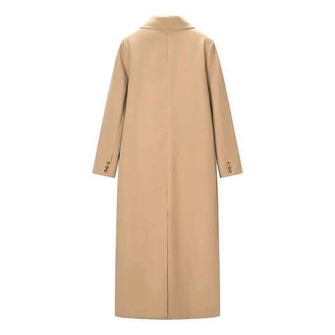 Women Casual Long Khaki Blazer Coat Notched Lapel Single Breasted Solid Color Office Outerwear Jacket For Spring Autumn