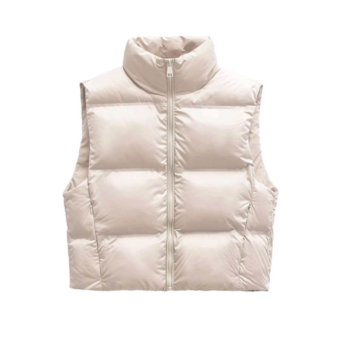 Chaleco Acolchado para Mujer Cuello Alto Chaqueta Sin Mangas Con Bolsillos Invierno Cálido Ligero Casual Prenda Exterior Chaleco