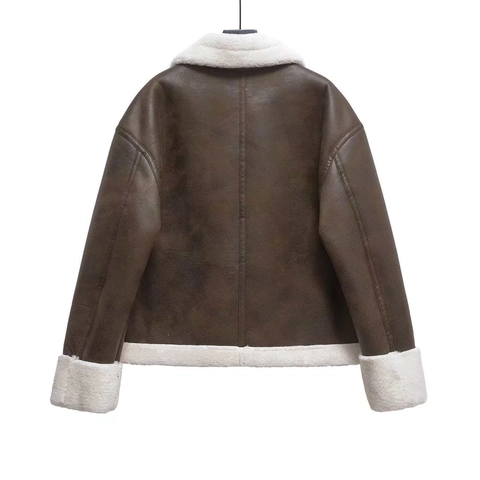 Γυναικείο Casual Καφέ Απομίμηση Σουέτ Τζάκετ Sherpa Επένδυση Πέτο Φερμουάρ Χειμερινό Φλις Ζεστό Παλτό