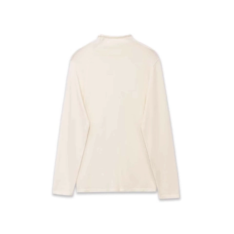 Elegant Women Cream White Ruched Half High Neck Knit Top Slim Fit Long Sleeve Solid Color Soft Casual Commuting Sweater