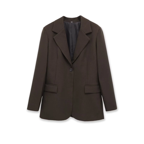 Blazer Professionnel à Boutonnage Simple pour Femmes Couleur Unie Col à Revers Veste de Costume en Polyester pour Bureau