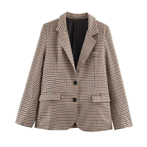Giacca Blazer da Donna Vintage a Quadri Rever Classico Monopetto Giacca da Abito Manica Lunga Slim Ufficio Pendolare Casual Cappotto