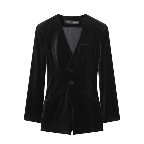 Women's Velvet Texture V-Neck Blazer Jumpsuit Long Sleeve Solid Color Waist Tight Casual Elegant Romper Party Clubwear