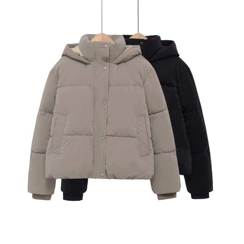 Chaqueta Acolchada con Capucha Holgada para Mujer Abrigo Acolchado Cálido de Invierno con Bolsillos Color Sólido