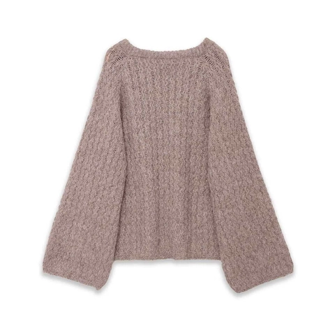 Women Elegant Loose Chunky Knit Sweater With Satin Bow Neckline Soft Polyester Warm Long Sleeve Pullover Knitwear Winter Top