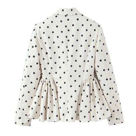 Damen Retro Polka Dot Peplum Blazer Schlanke Passform Reverskragen Langarm Rüschensaum Polyester Jacke Mantel Mode Oberbekleidung