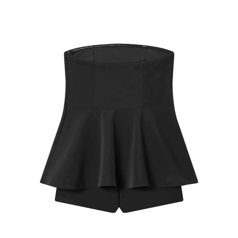 Damen Sexy Tube Top Hohe Taille Schößchen Einteiler Slim Fit Schwarz Ärmellos Hosenrock Jumpsuit Für Sommer Casual Party Dating