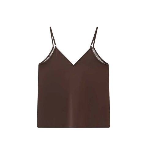 Damen Sexy Satin Spitze Unterhemd V-Ausschnitt Spaghetti-Träger Stickerei Top Elegant Einfarbig Ärmellos Sommer Unterziehhemd
