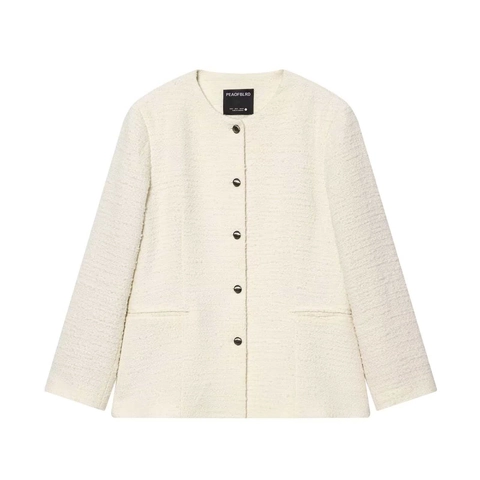 Damen Elegant Small Fragrant Stil Tweed Jacke Rundhals Langarm Blazer Mit Goldenen Knöpfen Einfarbig Büro Oberbekleidung