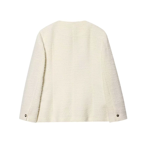 Damen Elegant Small Fragrant Stil Tweed Jacke Rundhals Langarm Blazer Mit Goldenen Knöpfen Einfarbig Büro Oberbekleidung