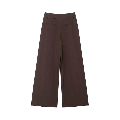 Pantalones de Pierna Ancha de Cintura Alta para Mujer Con Cinturón Marrón Oscuro Elegante Plisado Conmutación Oficina Pantalones Formales Color Sólido