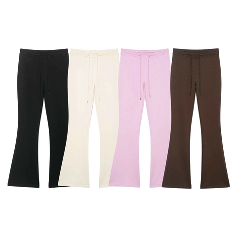 Pantaloni a Campana a Vita Alta da Donna Casual Coulisse Regolabile Tinta Unita Poliestere Pantaloni Lunghi Eleganti Snellenti