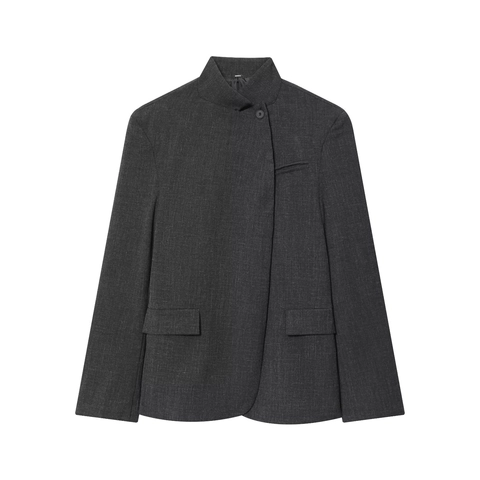 Damen Minimalistisch Polyester Asymmetrischer Ein-Knopf Stehkragen Blazer Jacke Büro Lady Commuter Mittellang Lose Anzug Außenbekleidung