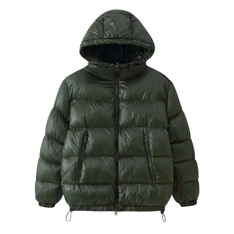 Women's Loose Glossy Hooded Puffer Jacket Casual Shiny Quilted Cotton Padded Coat Warm Solid Outerwear With Pockets