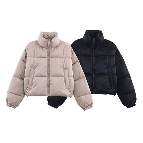 Chaqueta Acolchada Brillante para Mujer Cuello Alto Suelto a Prueba de Viento Repelente al Agua Abrigo Acolchado de Invierno Casual