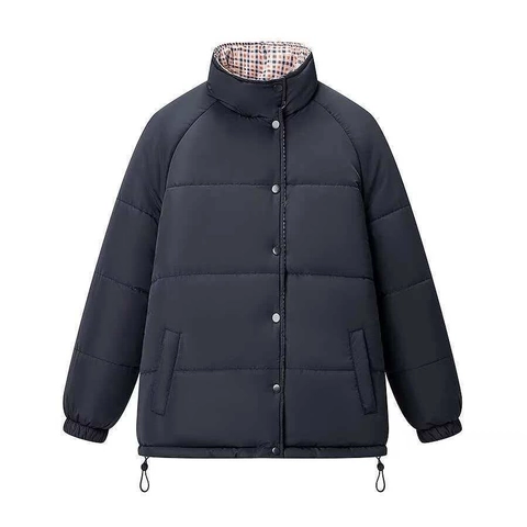 Veste Rembourrée Réversible Décontractée pour Femmes Hiver Col Montant Coupe-vent Manteau Matelassé Doublure Écossaise