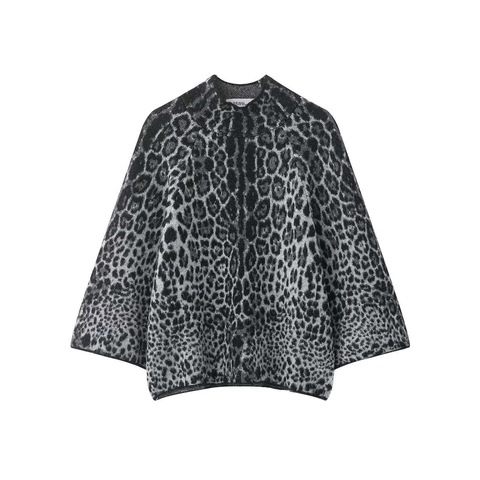 Pull Femme Ample à Imprimé Léopard Jacquard Col Montant Manches Longues Décontracté Pullover Mode Tricot Tops