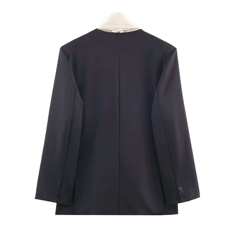 Dames Elegante Double-breasted Blazerjas Met Satijnen Strik Reverskraag Lange Mouw Woon-werkverkeer Pak Top Voor Dames