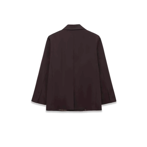 Women Casual Loose Deep Brown Polyester Blazer Jacket Single Button Notch Lapel Office Wear Solid Color Autumn Outerwear