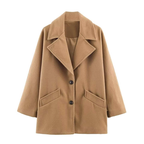 Women's Elegant Camel Wool Look Coat Suit Collar Long Sleeve Single Breasted Long Overcoat Casual Outerwear For Autumn Winter