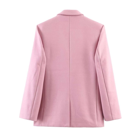 Blazer da Donna Oversize Rosa in Lana Rever a Lancia Doppio Bottone Manica Lunga Media Lunghezza Elegante Giacca Cappotto