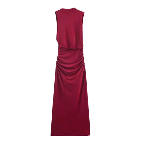 Damen Ärmellos Wasserfallkragen Gerafft Maxi Kleid Einfarbig Slim Fit Sexy Elegant Sommer Bodycon Kleid Für Abendparty