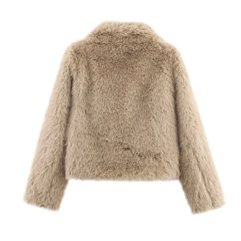 Giacca In Pelliccia Sintetica Da Donna Invernale Elegante Revers Manica Lunga Cappotto Shaggy Corto Caldo Peluche Marrone Chiaro