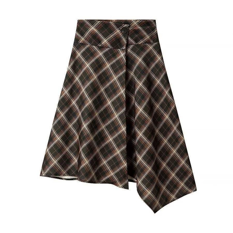 Gonna Midi a Quadri Vintage a Vita Alta da Donna Gonna a Linea A Plissettata Asimmetrica Abbigliamento Casual da Pendolare