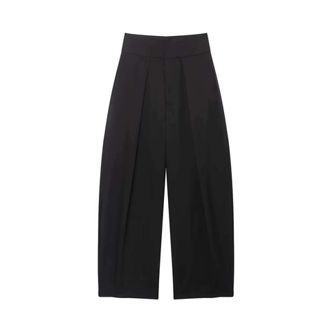 Pantalones de Talle Alto y Pata Ancha para Mujer Poliéster Pliegue Delantero Ajuste Holgado Oficina Uso Diario Casual Color Sólido