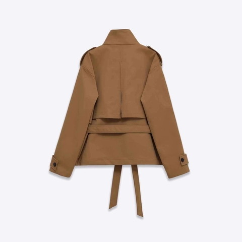 Dames Khaki Kort Trenchcoat Met Gordel Opstaande Kraag Epauletten Zakken Elegant Woon-werkverkeer Polyester Jas Windjack
