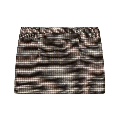 Minigonna Vintage Pied de Poule in Lana a Vita Alta Con Cintura e Spacco Laterale Retro Gonna a Linea A per Donna Autunno