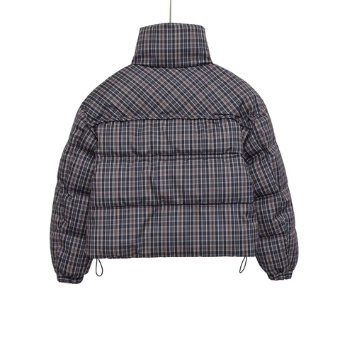 Women's Plaid Quilted Padded Jacket Vintage Stand Collar Drawstring Hem Loose Thick Cotton Coat Winter Outerwear For Women