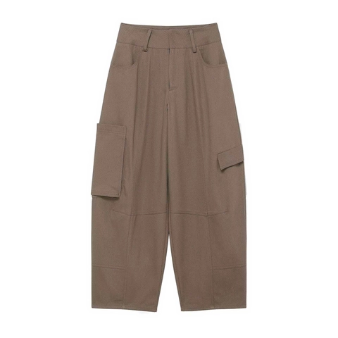 Women Vintage High Waist Cargo Pants Multi Pocket Solid Color Straight Leg Loose Casual Trousers Workwear Retro Pants