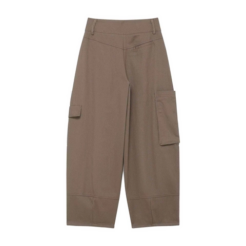 Women Vintage High Waist Cargo Pants Multi Pocket Solid Color Straight Leg Loose Casual Trousers Workwear Retro Pants
