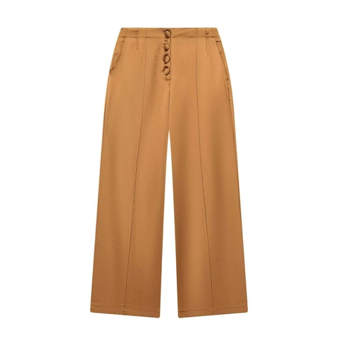 Women High Waist Wide Leg Trousers Satin Look Button Detail Solid Color Office Commute Elegant Long Straight Pants