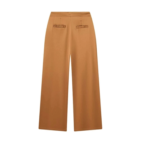 Women High Waist Wide Leg Trousers Satin Look Button Detail Solid Color Office Commute Elegant Long Straight Pants