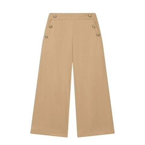 Pantaloni a Gamba Larga a Vita Alta da Donna Bottoni Decorativi Dorati Vestibilità Ampia Tinta Unita Autunno Ufficio Pendolare Pantaloni Casual