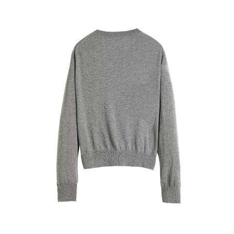Cardigan en Maille Rétro pour Femme Avec Boutons Col Rond Manches Longues Couleur Unie Simple Basique Pull Top Gris
