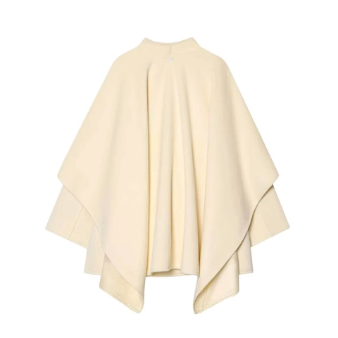 Women's Elegant Wool Blend Cape Coat Tiered Layered Overcoat With Stand Collar Single Button Cream White Warm Poncho Jacket